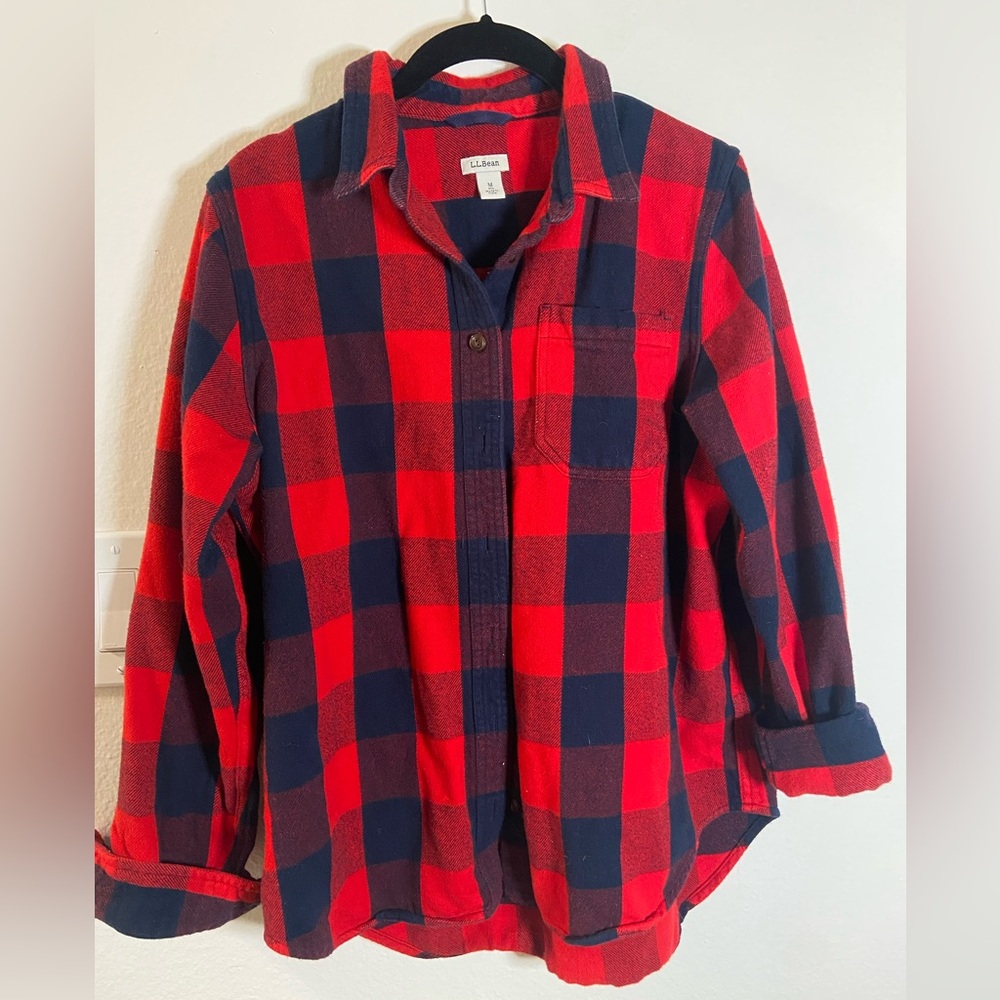 LL Bean Flannel, Red & Black Buffalo Plaid, M